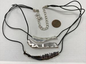CHICO'S Necklace Shiny Silver Tone Modern Multi Piece Pendant Multi Strand Shiny